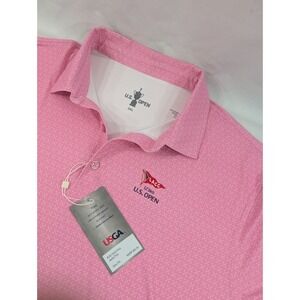 USGA PGA 123rd US Open LACC Men's All Over Print Polo Shirt Size XXL NWT Pink